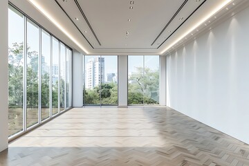 Modern empty blank interior office room for work, Mockup Frame-Minimalistic concrete coworking office