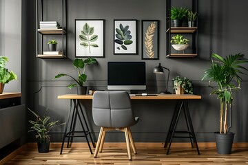Modern empty blank interior office room for work, Mockup Frame-Minimalistic concrete coworking office