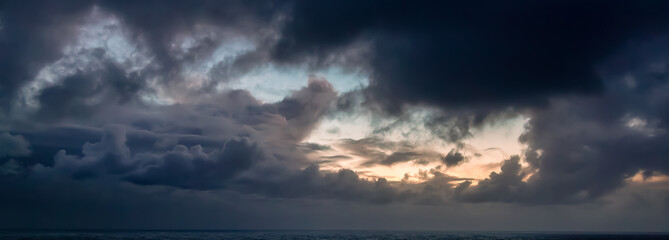 Dramatic Colorful Sunrise Sky over North Atlantic Ocean.