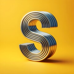 Layered Metallic Letter S on a Yellow Background
