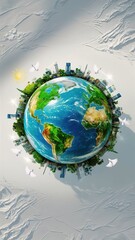 A round globe with a city on it