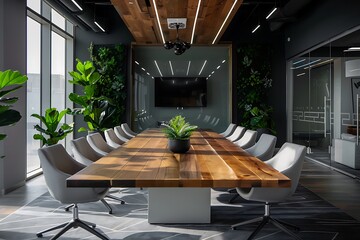 Modern empty blank interior office room for work, Mockup Frame-Minimalistic concrete coworking office