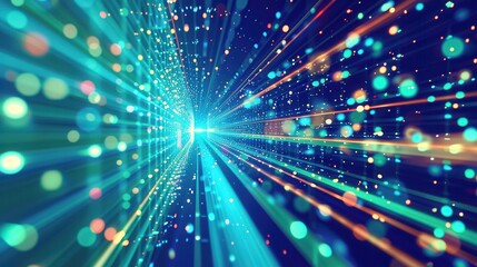 Fototapeta premium A vibrant burst of light with glowing particles, showcasing a dynamic energy flow in an abstract digital background.