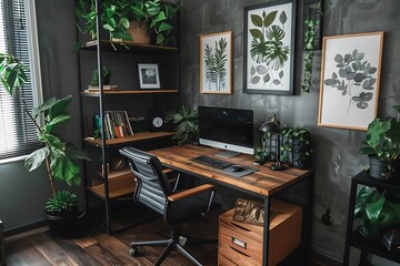 Modern empty blank interior office room for work, Mockup Frame-Minimalistic concrete coworking office