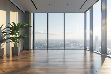 Obraz premium Modern empty blank interior office room for work, Mockup Frame-Minimalistic concrete coworking office