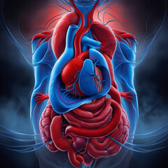 Visualizing Pain Internal Organs in Blue and Red Color Scheme