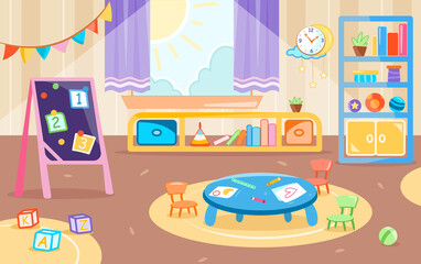 kindergarden room classroom with toys and table