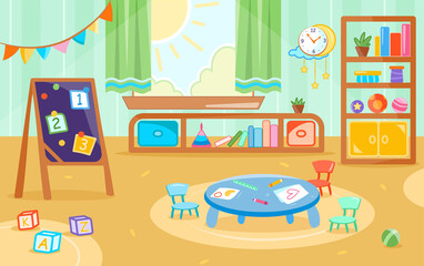 kindergarden room classroom with toys and table
