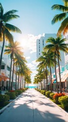 Fototapeta premium Palm Tree-Lined Street With Buildings