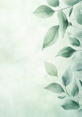 Green floral background. Foliage watercolor border. Generative AI.