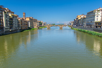 View of the Arno, the river that crosses the city of Florence in Italy.