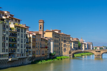 View of the Arno, the river that crosses the city of Florence in Italy.