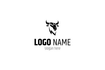 Obraz premium bull logo with lightning symbol in flat vector design