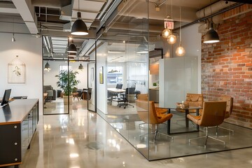 Modern empty blank interior office room for work, Mockup Frame-Minimalistic concrete coworking office