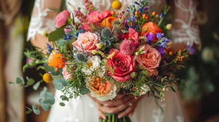 Obraz premium A Bride Holding a Bouquet of Flowers