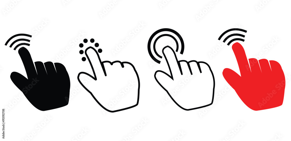 Poster hand cursor icon set. hand click pointer. clicking finger icon. computer mouse click set. click icon