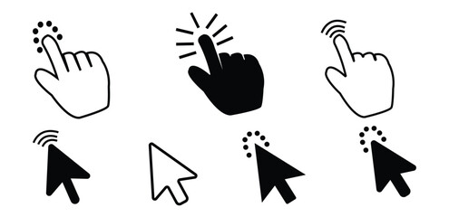 Click icon set. Hand cursors icons. cursor icon. pointer arrow icon. Clicking cursor icon. mouse click cursor designs vector.