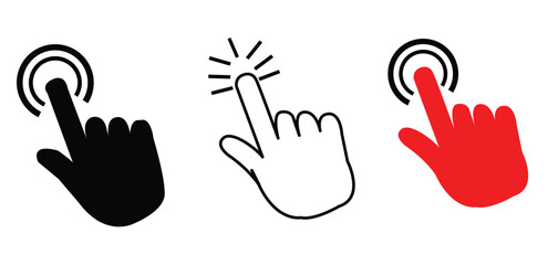 Hand cursor icon set. hand click pointer. Clicking finger icon. Computer mouse click set. click icon vector.