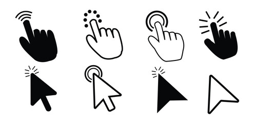 Click icon set. Hand cursors icons. cursor icon. pointer arrow icon. Clicking cursor icon. mouse click cursor designs vector.