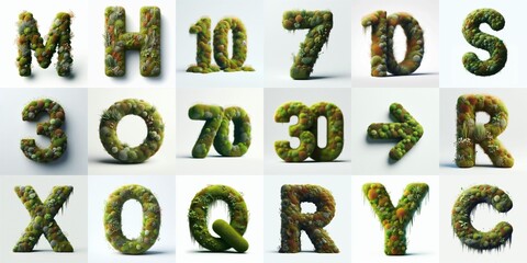 Naklejka premium Grass and moss Lettering Typeface. AI generated illustration