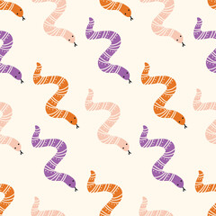 Collection of autumn patterns on the theme of Halloween. Patterns with Witches, snakes, autumn leaves, pumpkins