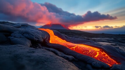 Fototapeta premium Volcanic lava forming new land.