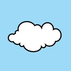Vector Outline Cartoon Cloud Isolated on Blue Background. Minimal Cloud in Cartoon Style. Funky Cartoon Style One Cloud design element. Environment illustrations.