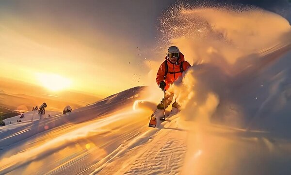 Skier in the mountains (mov, fictional person)