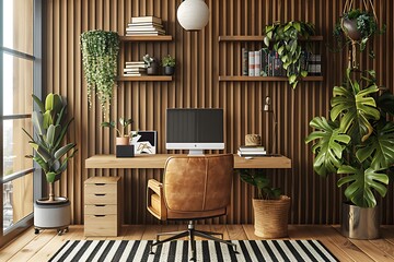 Modern empty blank interior office room for work, Mockup Frame-Minimalistic concrete coworking office