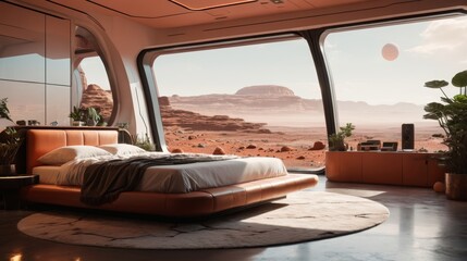 Fototapeta premium Bedroom With Bed and Large Window