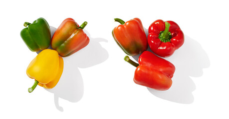 Yellow, red, green pepper  on white background