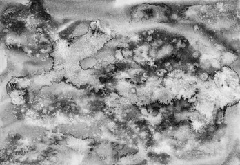 Grunge abstract artistic textured black and gray granulated watercolor background. Monochrome night gradient ink wave texture print for surface design, banner, cover, anger, storm concept