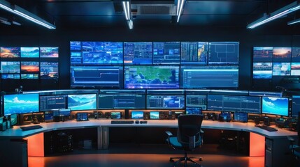 Modern Control Room With Multiple Monitors