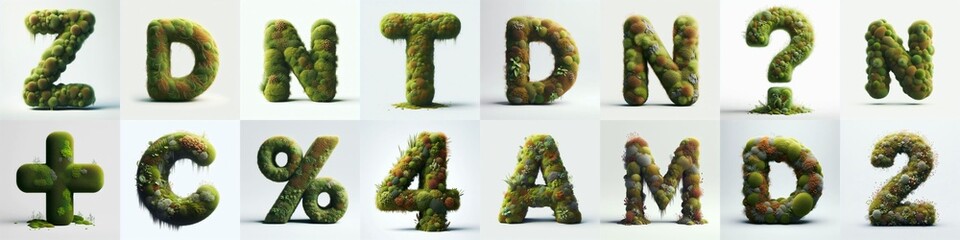Grass and moss Lettering Typeface. AI generated illustration