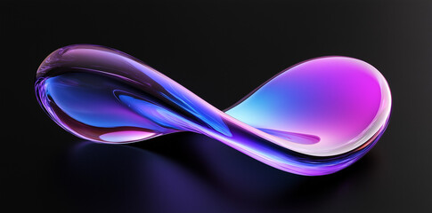 Fluid abstract shape with a purple and blue gradient on a black background. 3D digital art illustration