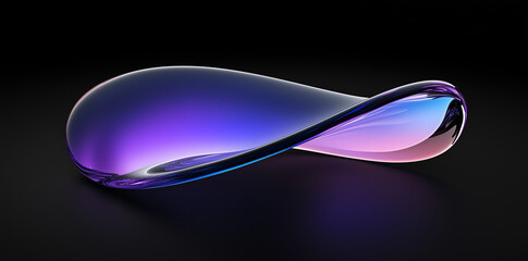 Abstract fluid shape with blue and purple gradient on black background. Digital 3D art illustration.