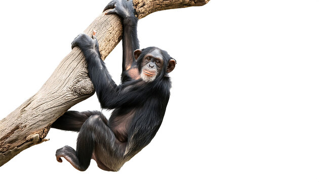  A Chimpanzee Ape Hanging on a Tree Branch &ndash; A chimpanzee hanging from a tree branch, isolat_1(10)