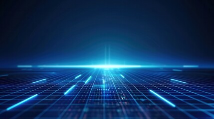Futuristic digital landscape with glowing lines and grid pattern, perfect for technology and science fiction themes.