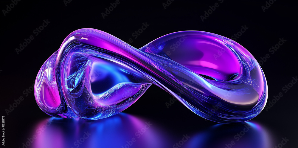 Poster fluid abstract shape with purple and blue gradient on dark background. 3d digital art illustration.