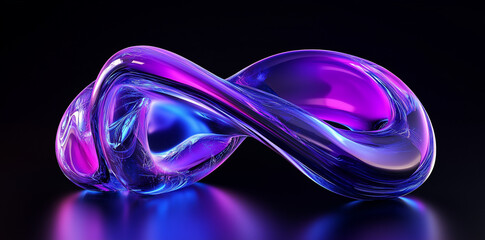 Fluid abstract shape with purple and blue gradient on dark background. 3D digital art illustration.