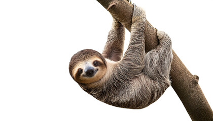  A Sloth Hanging on a Tree Branch &ndash; A sloth hanging from a tree branch, isolated on a wh_1(30)