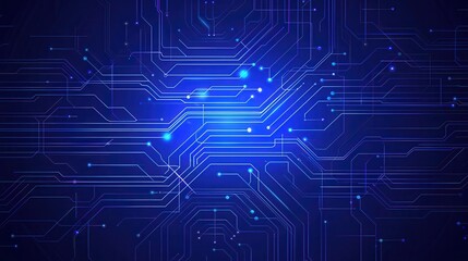Abstract blue technology background with digital circuit patterns and glowing points, ideal for tech and innovation themes.