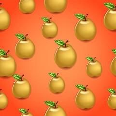 Yellow pears on a bright background. Fruit seamless pattern