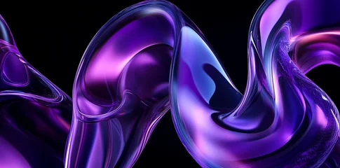Gordijnen 3D Digital 3D fluid shape with purple and blue gradient on dark background. Abstract art illustration.  © PhotoArtHub