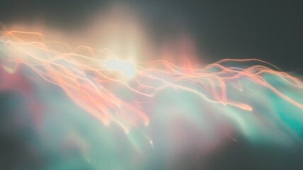 Close-up of ethereal pastel neon pink, purple, lavender, mint holographic background. Abstract modern curved blurred surreal futuristic disco, rave, techno, festive dreamlike backdrop