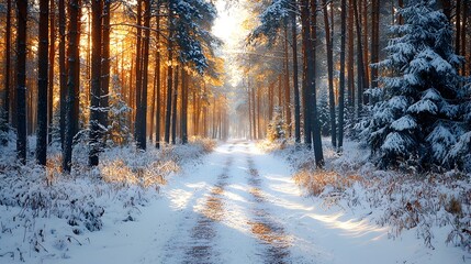 Obraz premium Sunbeams in a Winter Forest.