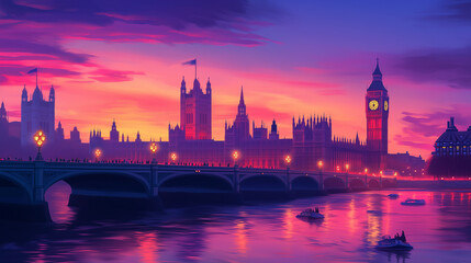 Obraz premium city skyline at sunset big ben London bridge