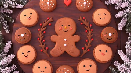 Obraz premium Close-up of plate cookies, gingerbread style, faces & noses