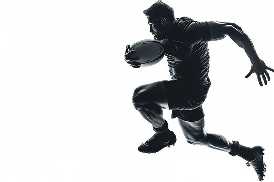 Dynamic Caucasian Rugby Player Sprints Towards Victory Under Bright Stadium Lights - Powered by Adobe