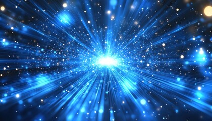 Blue lights are streaking from a bright center with sparkling particles